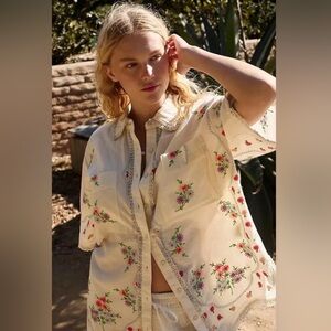 Free People, We The Free Emma Floral Embroidered Blouse - Cream